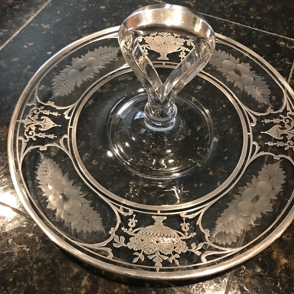 Antique silver & etched glass tray